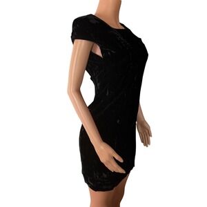 VTG Jessica Howard Black‎ Crushed Velvet Party Dress Button Back Size 4 Petite